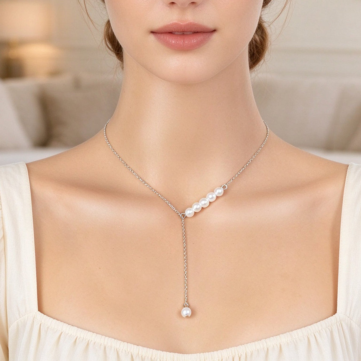 French style Gold Silver Y Shape Adjustable Necklace Officework Dating Accessory
