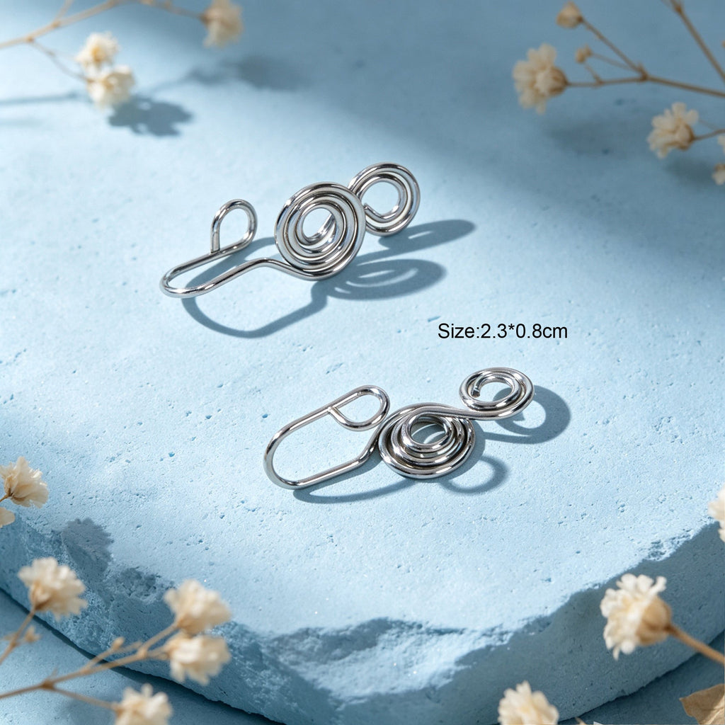 2pcs Silver Spiral Ear Cuff Women No Piercing Delicate Circle Cartilage Earrings-3