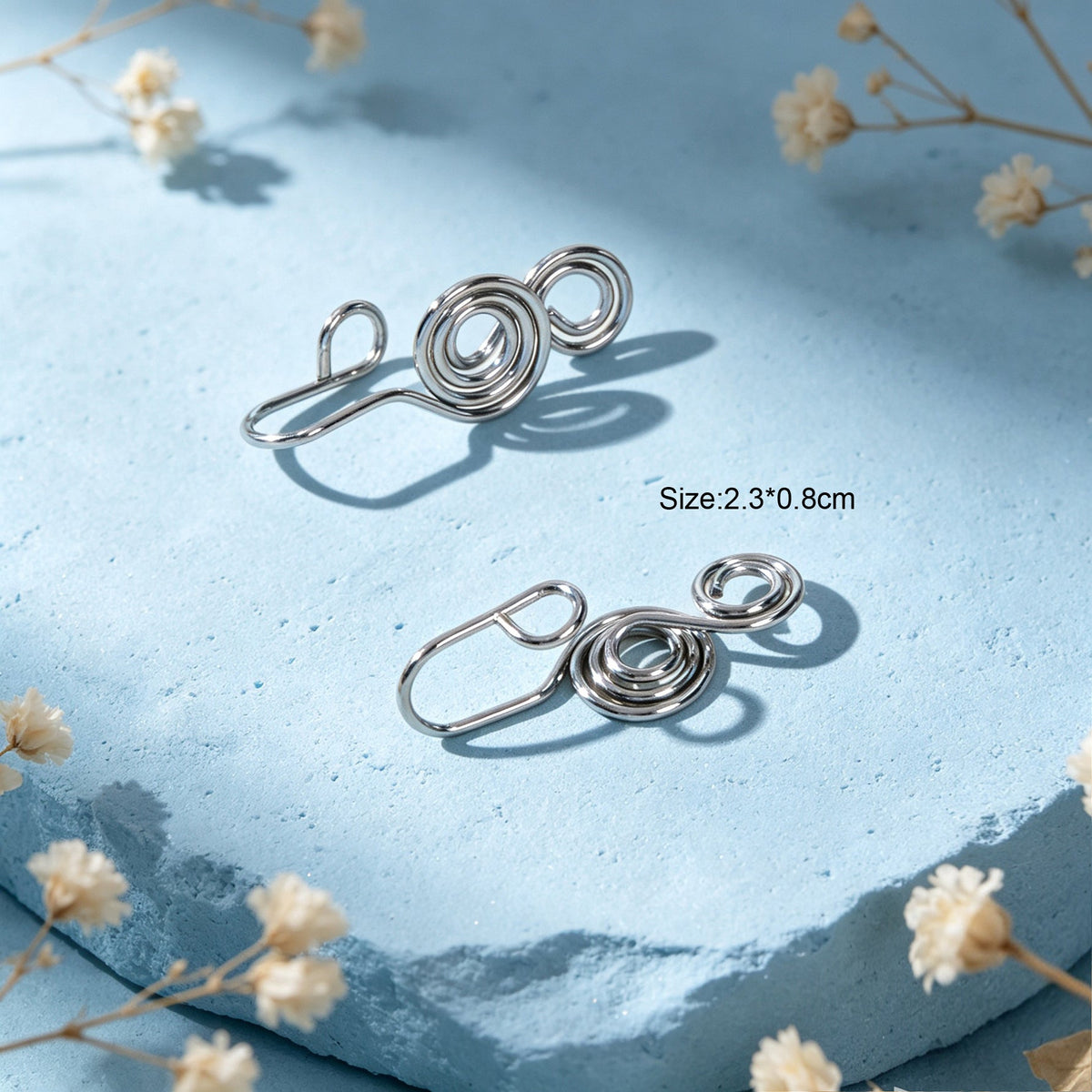 2pcs Silver Spiral Ear Cuff Women No Piercing Delicate Circle Cartilage Earrings-3