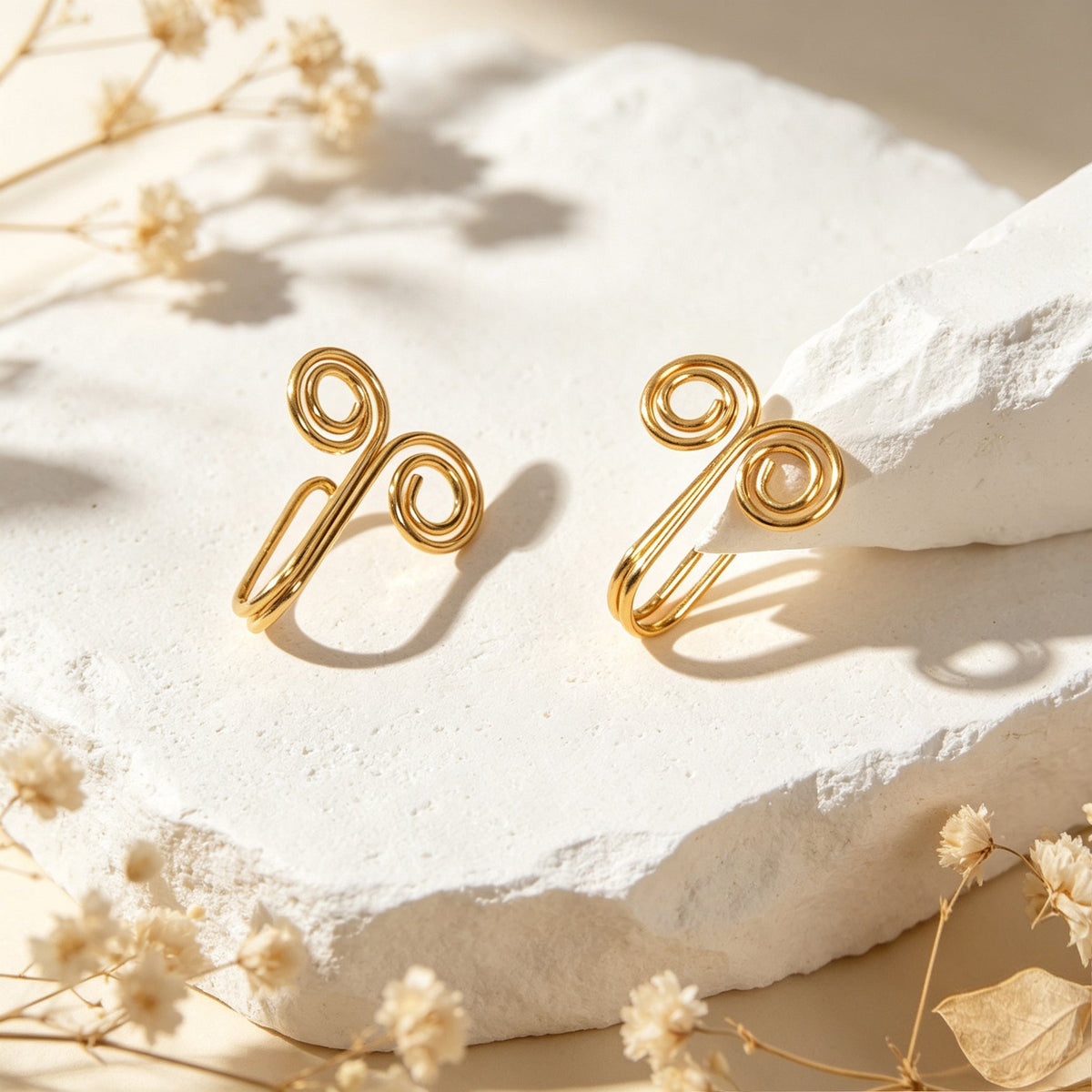 2pcs Simple Gold Double Spiral Ear Cuff No Piercing Circle Ring Ear Clip Earring-4