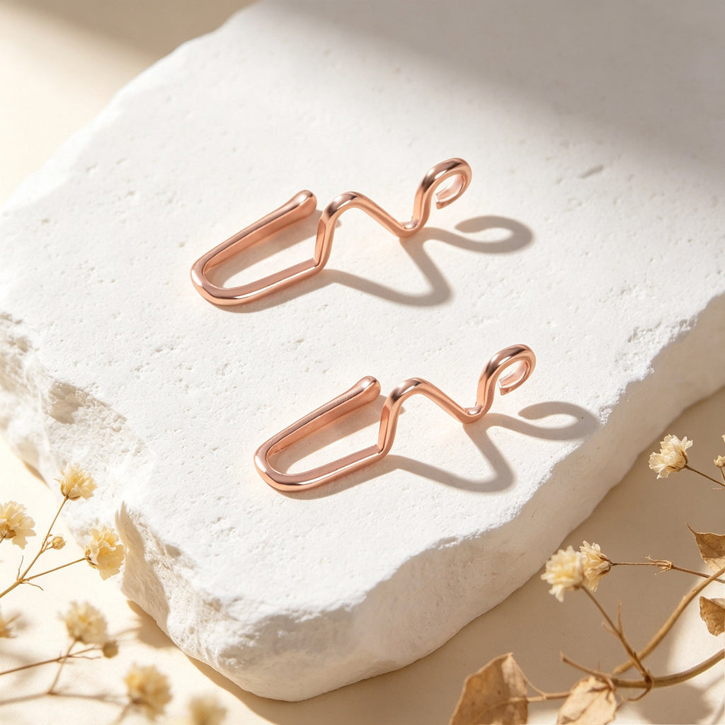 2pcs Rose Gold Wave Ear Cuff No Piercing Dainty Cartilage Ear Clip Jewellery-3