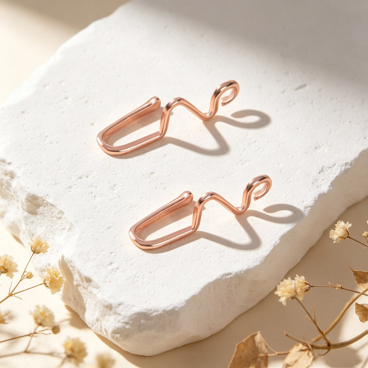 2pcs Rose Gold Wave Ear Cuff No Piercing Dainty Cartilage Ear Clip Jewellery-3