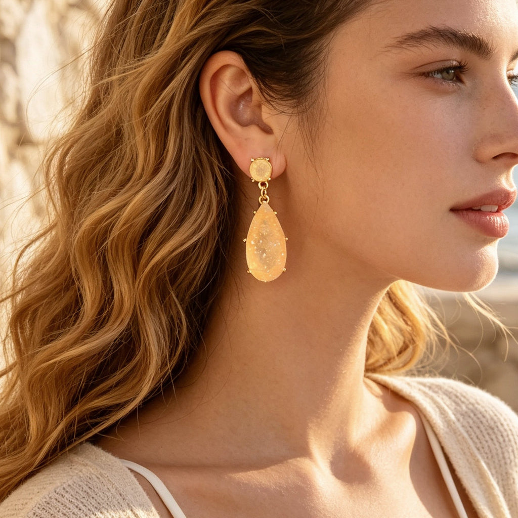 Banquet Party French style Champagne Faux Gemstones Water Drop Dangle Earrings-0