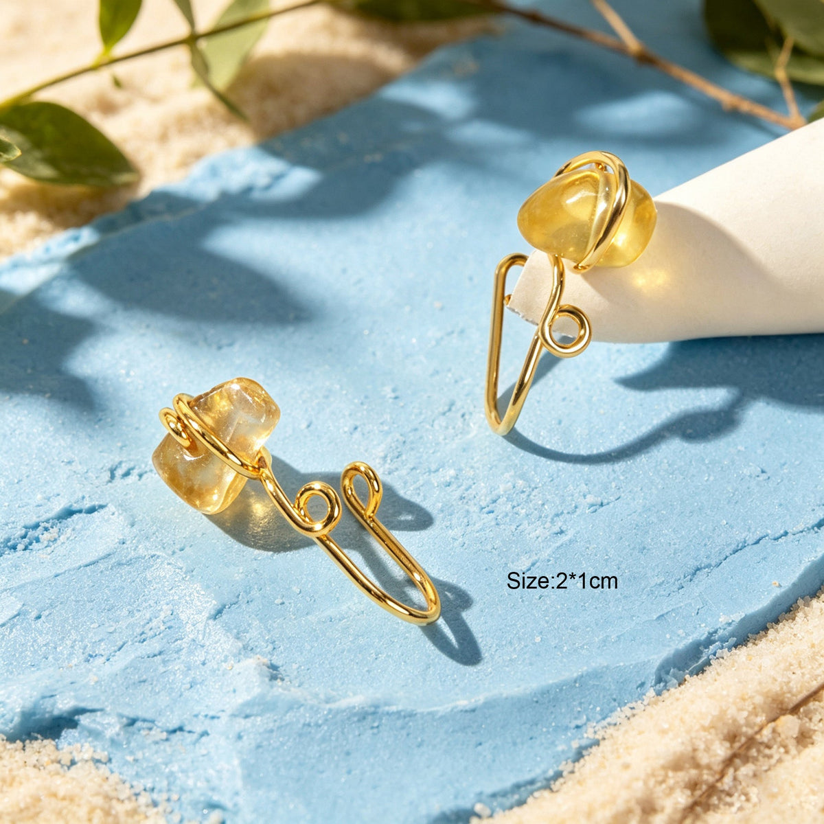 2pcs Minimalist Yellow Crystal Gold Ear Cuff Chic No Piercing Cartilage Ear Clip-4