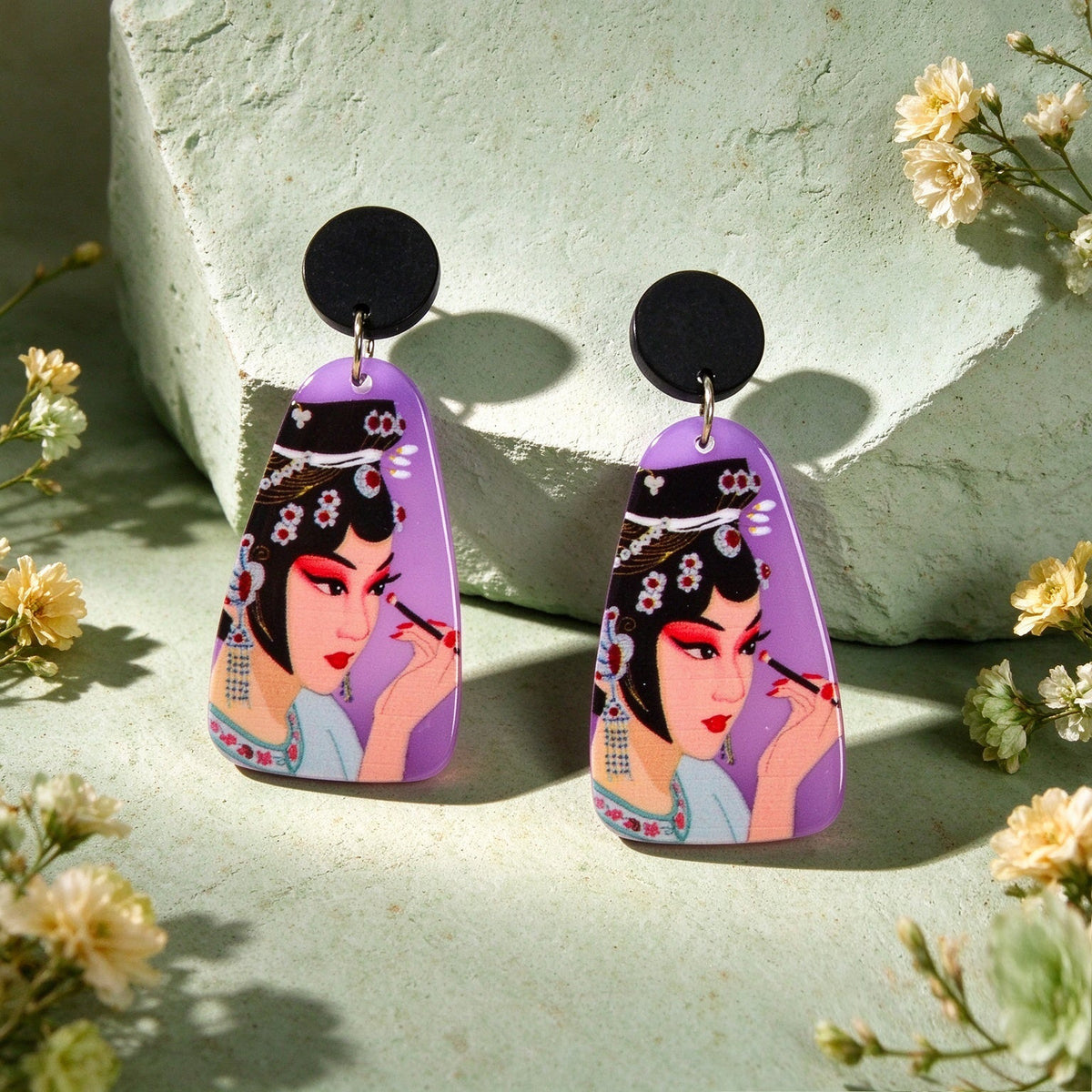 Multicolour Peking Opera Figure Acrylic Dangle Earrings Retro Statement Jewelry-3