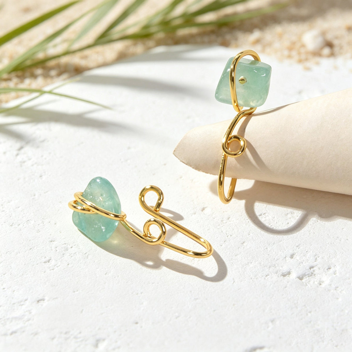 2pcs Gold Faux Gemstones Decor Ear Cuff No Piercing Simple Beach Cartilage Clips-2