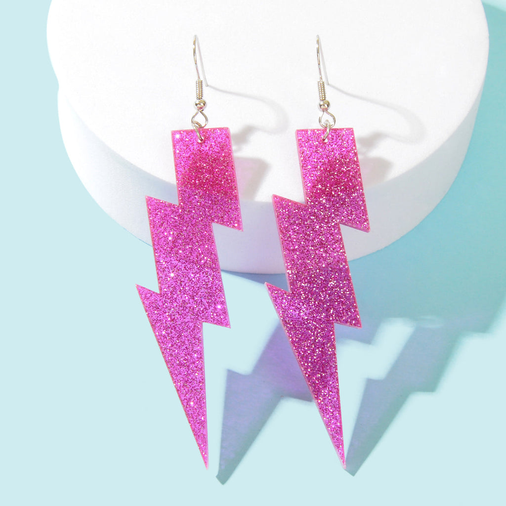 Sparkling Retro Party Acrylic Exaggerated Women Lightning Bolt Dangle Earrings-6