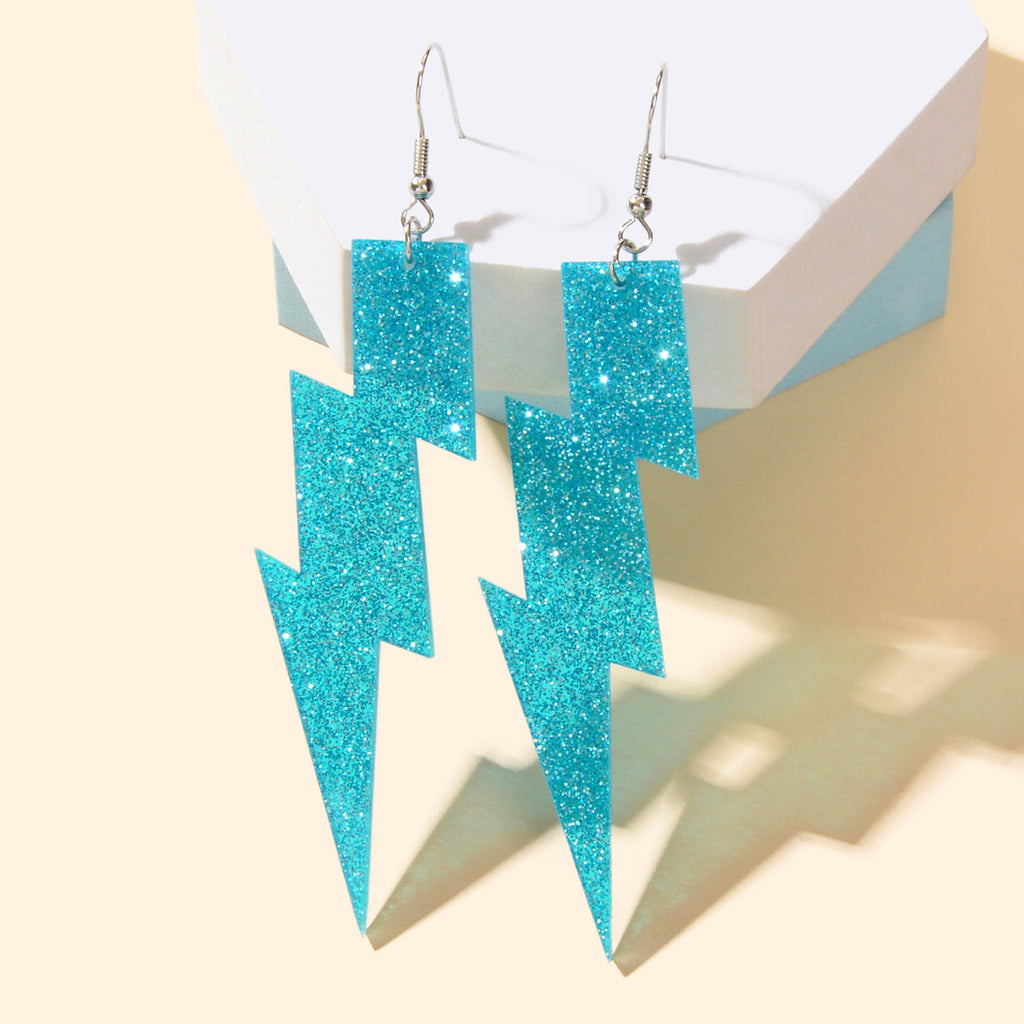 Sparkling Retro Party Acrylic Exaggerated Women Lightning Bolt Dangle Earrings-10