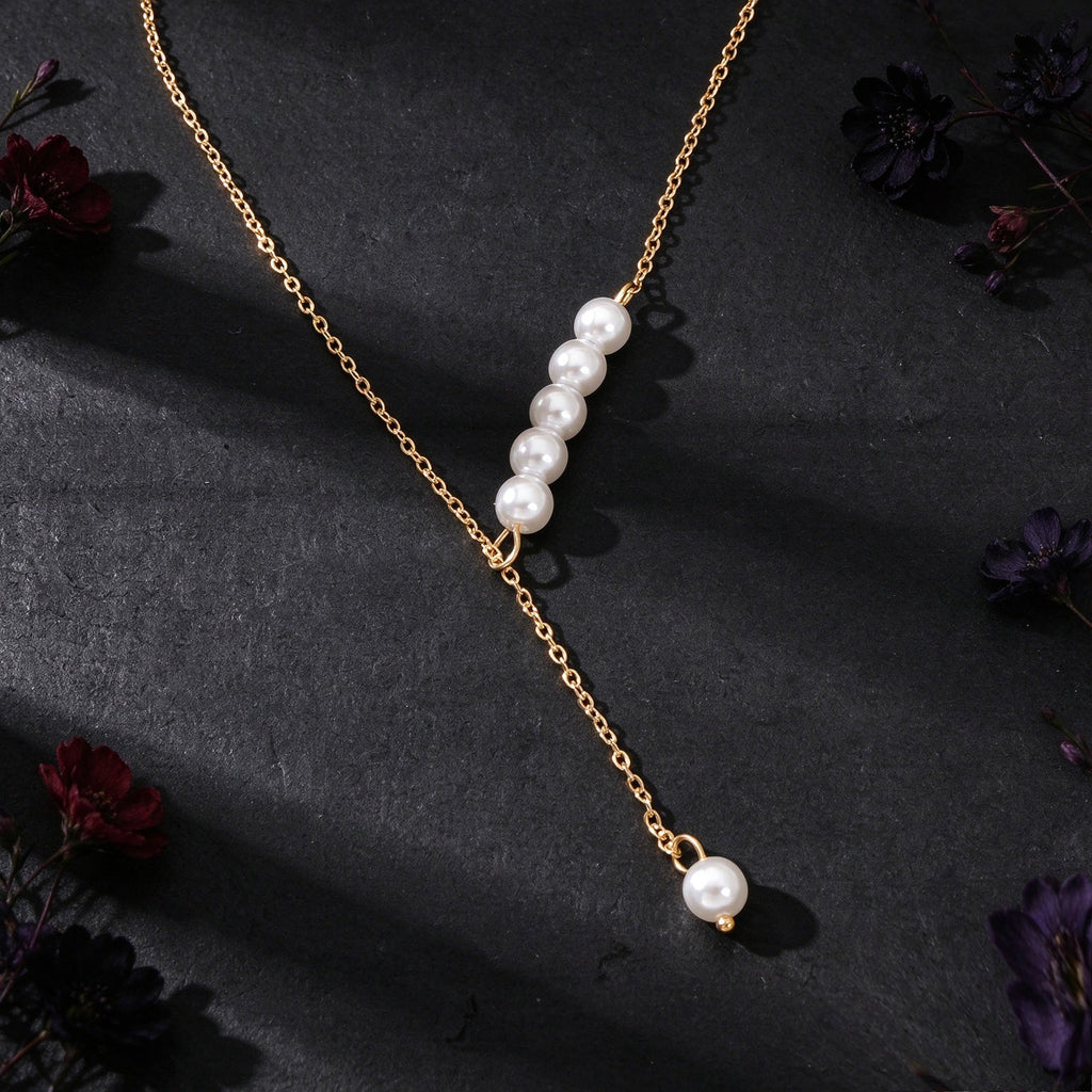 French style Gold Silver Y Shape Adjustable Necklace Officework Dating Accessory-4
