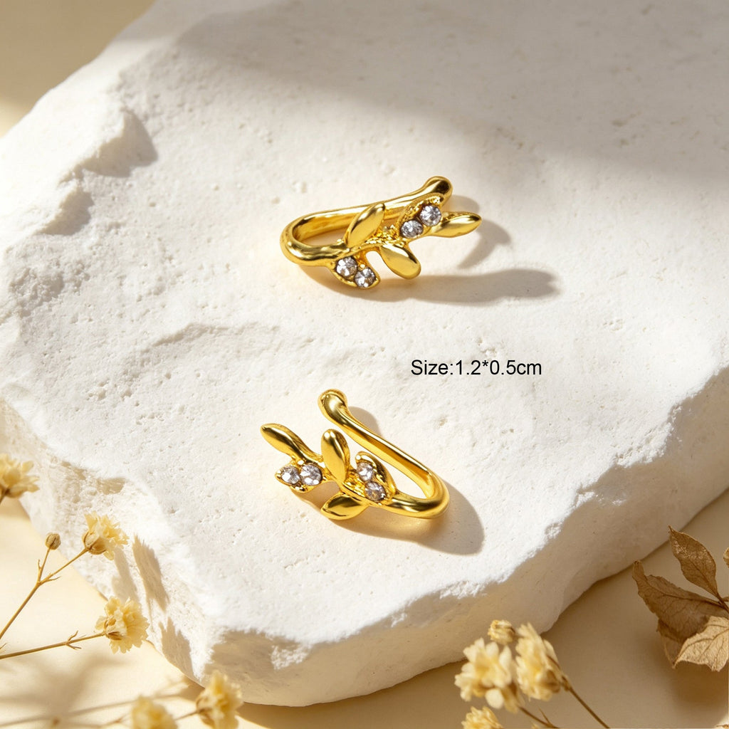 2pcs Gold Wheat Leaf Ear Cuff Women No Piercing Crystal Cartilage Clip Jewelry-4