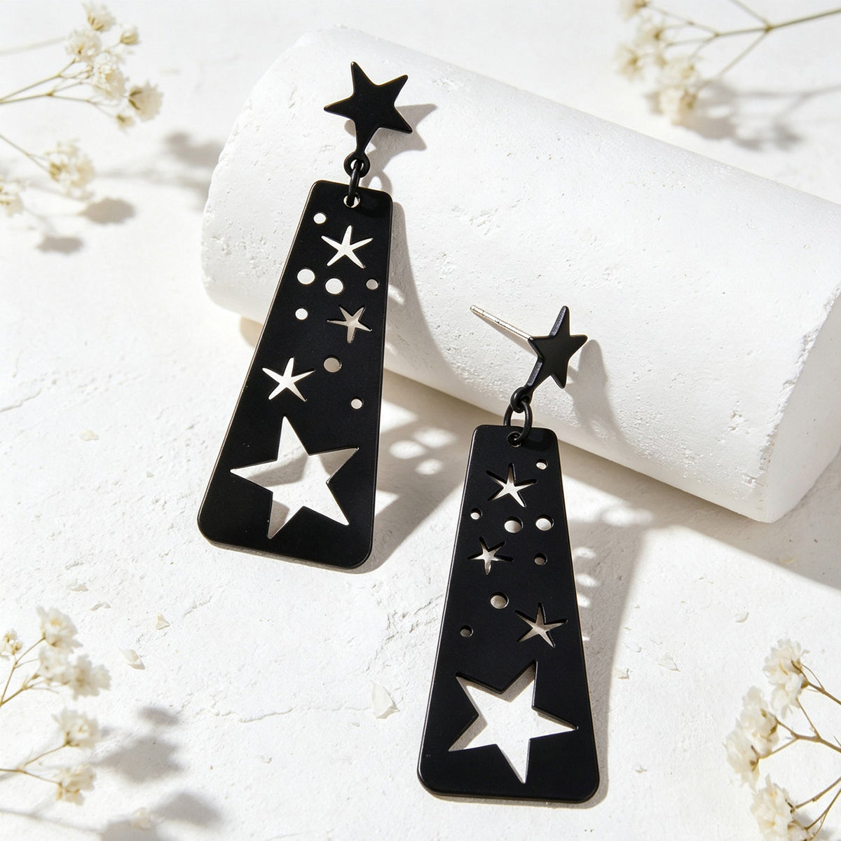 Creative Jewelry Party Black Hollow Star Trapezoid Geometric Long Dangle Earring-3