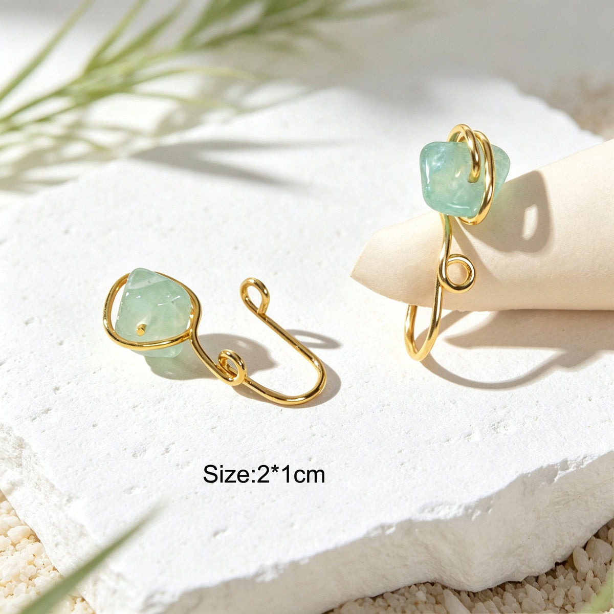 2pcs Gold Faux Gemstones Decor Ear Cuff No Piercing Simple Beach Cartilage Clips-3