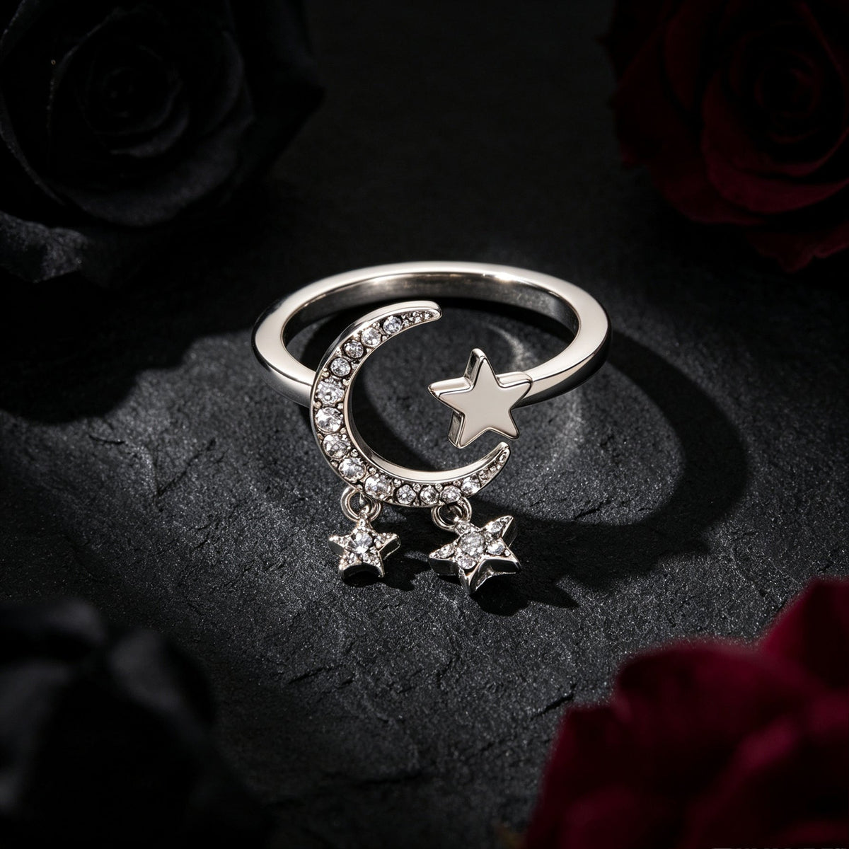 Glitter Rhinestone Silver Star Moon Finger Ring Engagement Wedding Jewelry Gift-4