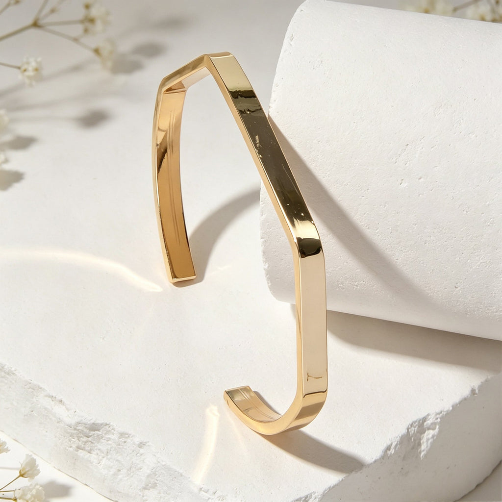 Minimalist Geometric Metal Open Cuff Bangle Modern Daily Officework Jewellery-1