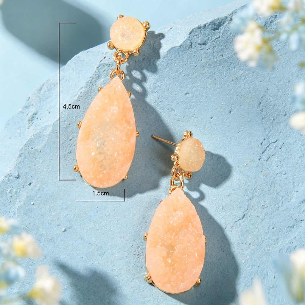 Banquet Party French style Champagne Faux Gemstones Water Drop Dangle Earrings-3