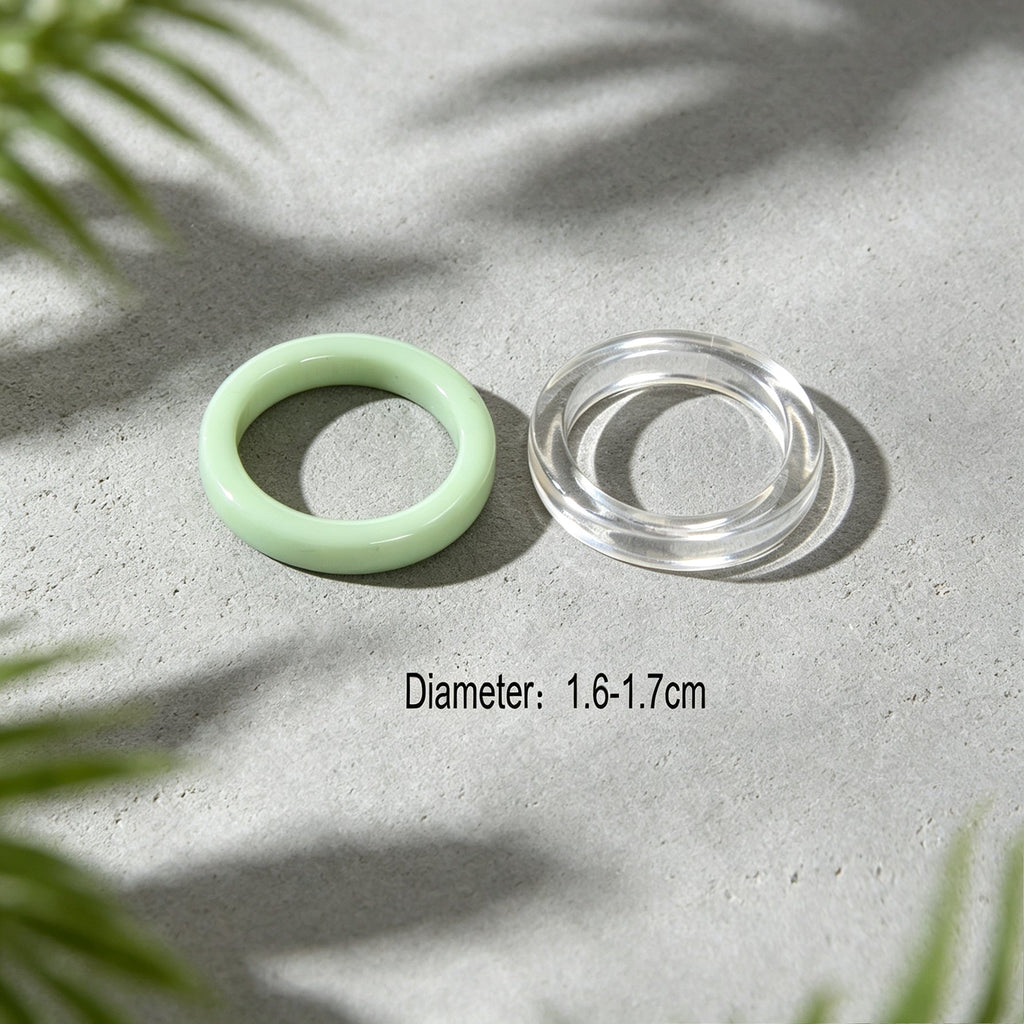 2pcs Green Clear Resin Stackable Finger Rings Set Summer Beach Vacation Jewelry-4
