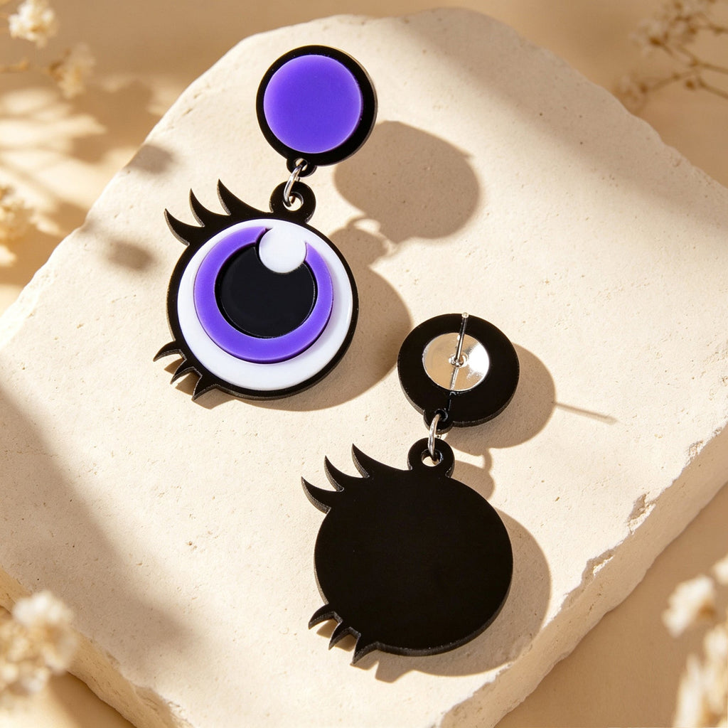 Fun Cartoon Purple Big Eye Acrylic Dangle Earrings Y2K Halloween Party Jewellery