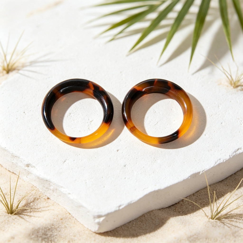 2pcs Vintage Stackable Resin Finger Rings Set Boho Summer Beach Vacation Jewelry-3