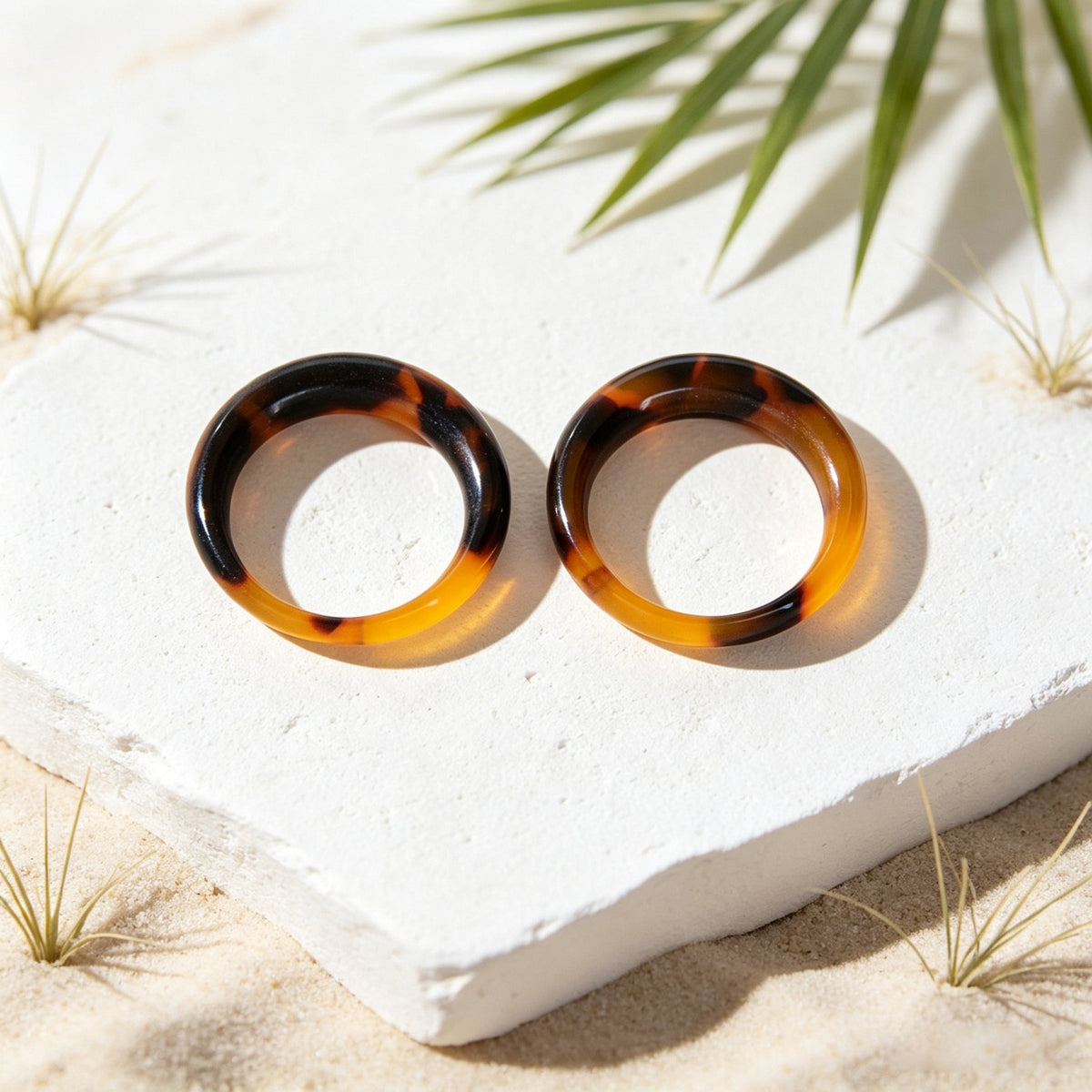 2pcs Vintage Stackable Resin Finger Rings Set Boho Summer Beach Vacation Jewelry-3