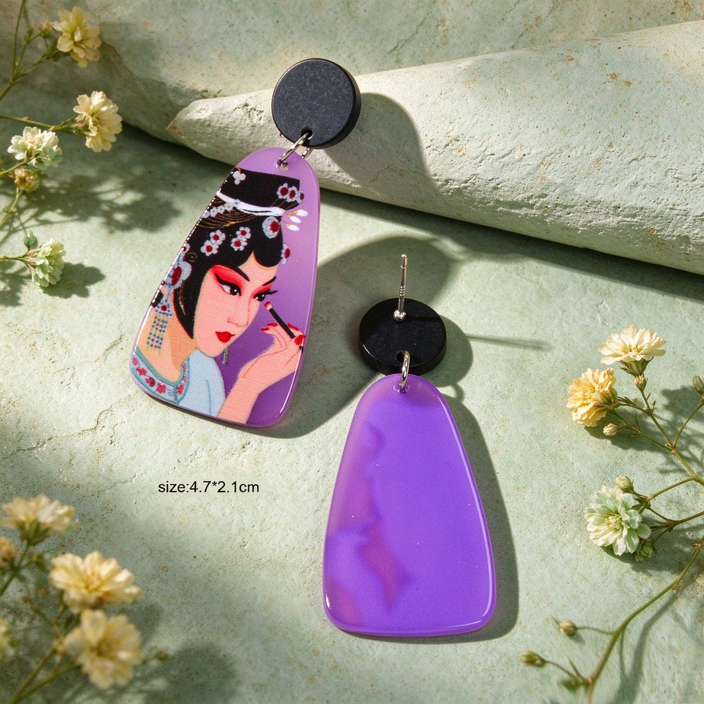 Multicolour Peking Opera Figure Acrylic Dangle Earrings Retro Statement Jewelry-4