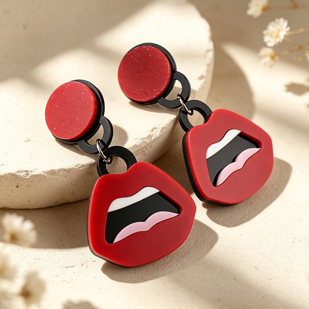 Unique Red Lips Acrylic Dangle Earrings Punk Halloween Party Statement Jewellery-4