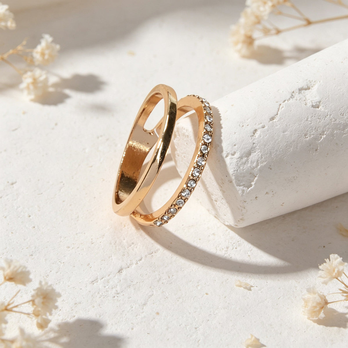 Shiny Rhinestone Gold Layered Finger Rings Daily Office Festival Jewellery Gift-4