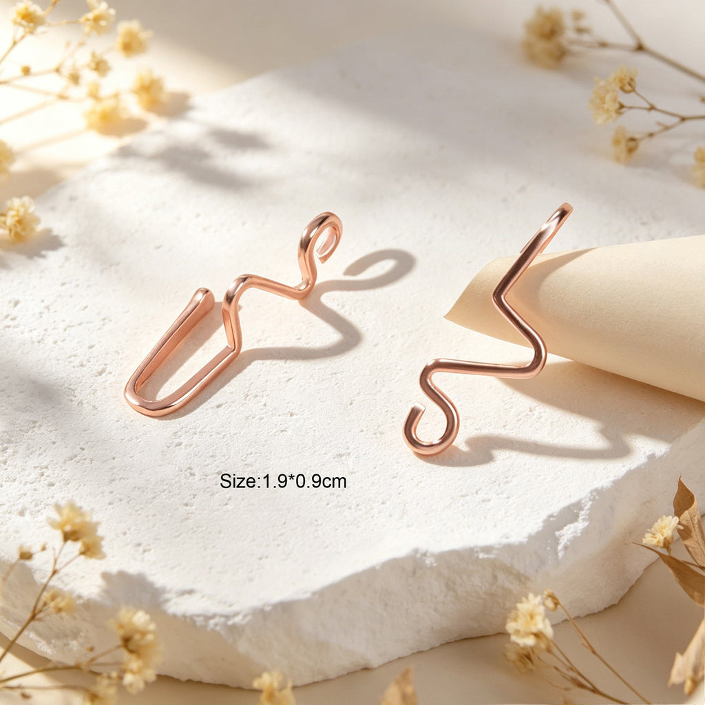 2pcs Rose Gold Wave Ear Cuff No Piercing Dainty Cartilage Ear Clip Jewellery-4