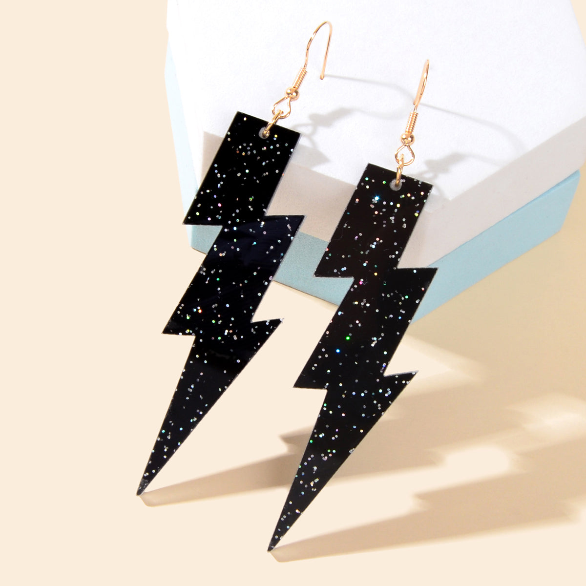 Sparkling Retro Party Acrylic Exaggerated Women Lightning Bolt Dangle Earrings-5