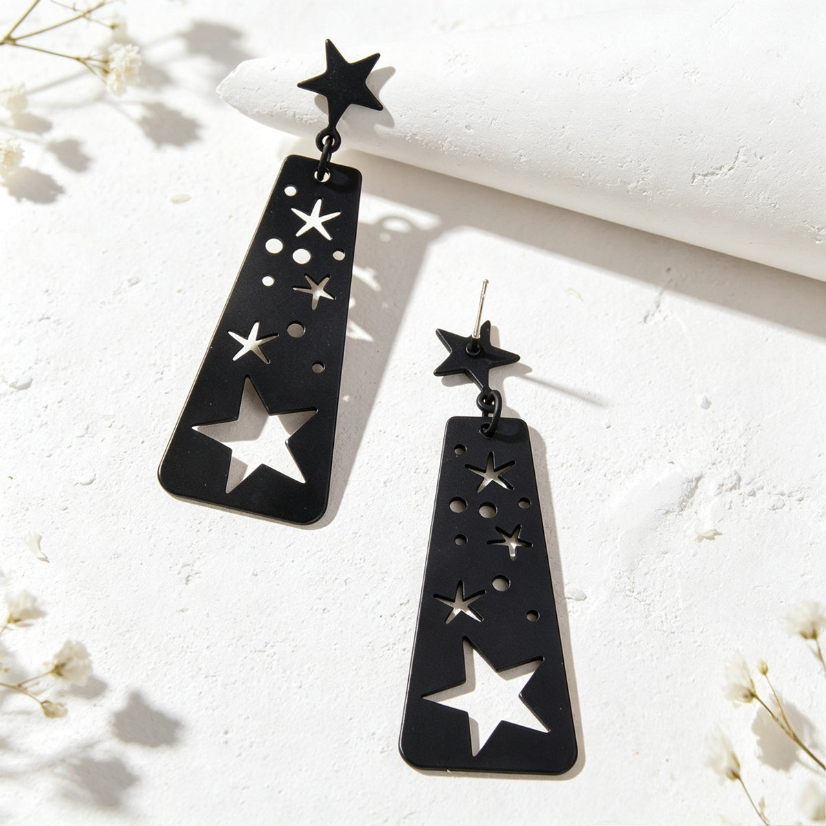 Creative Jewelry Party Black Hollow Star Trapezoid Geometric Long Dangle Earring-4