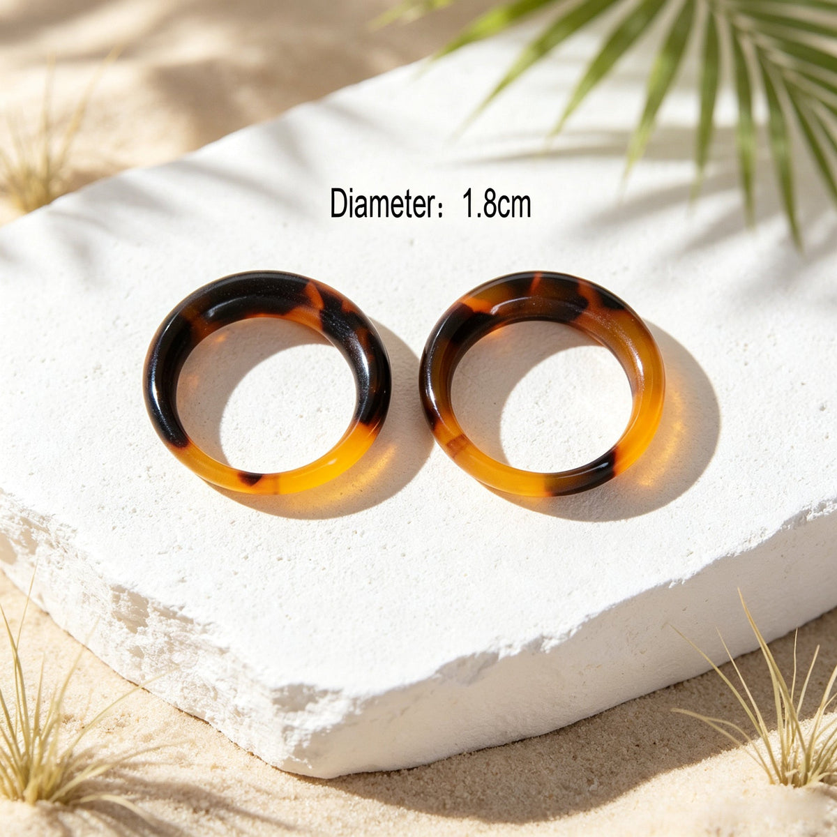 2pcs Vintage Stackable Resin Finger Rings Set Boho Summer Beach Vacation Jewelry-4