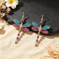 Luxury Jewellery Colorful Rhinestone Dragonfly Long Pendant Dangle Gift Earrings