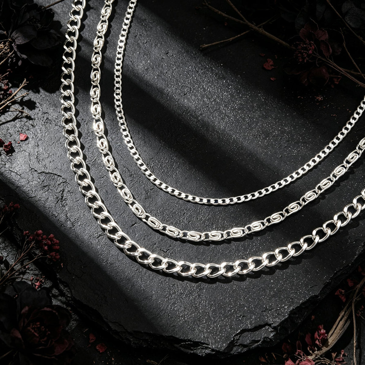 3pcs Layered Collar Necklaces Cuban Geometric Chain Simple Daily Party Jewellery-2