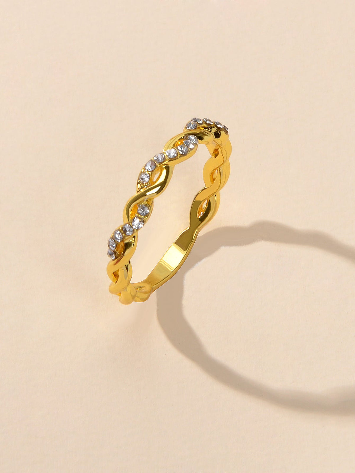 Band Women Gold Metal with Rhinestone Entangled Finger Ring Engagement Jewellery