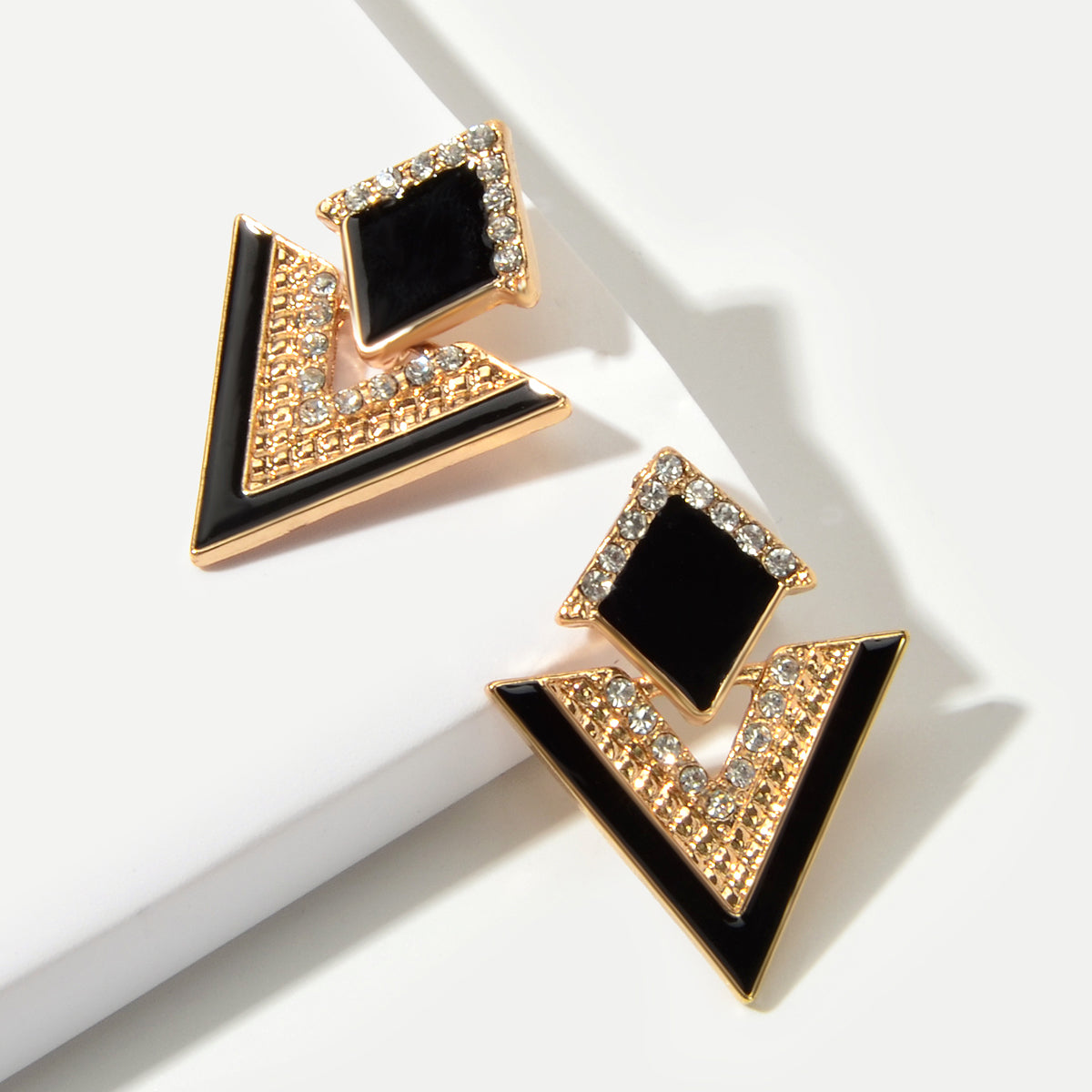 Costume Jewellery Rhinestone Enamel Triangle Geometric Stud Bridal Earrings Gift
