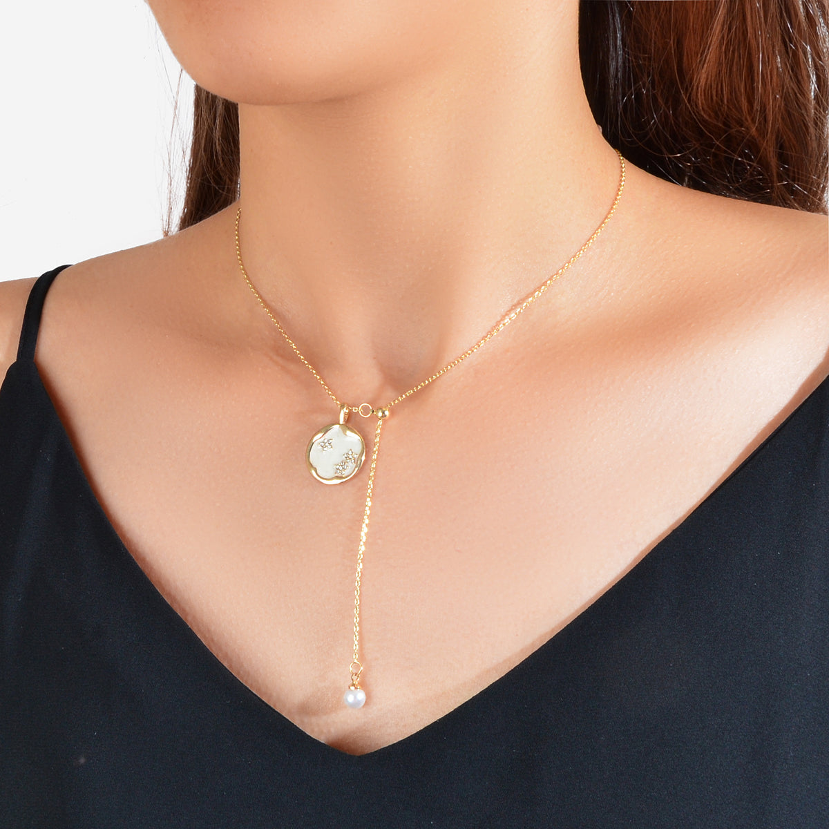 Exquisite Jewellery Gold Chain White Round Pendant Pearl Charm Y shape Necklace