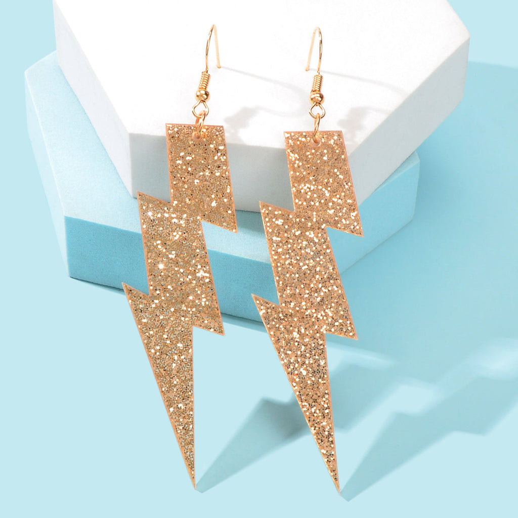 Sparkling Retro Party Acrylic Exaggerated Women Lightning Bolt Dangle Earrings-0
