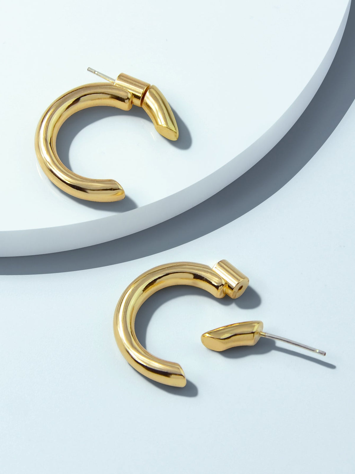 Punk Minimalist Metal Circle Huggie Hoop Pierced Statement Earrings Ear Jacket