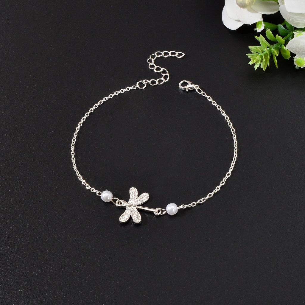 1pc Foot Beach Jewellery Pearl Silver Chain Dragonfly Anklet Bracelet Party Gift