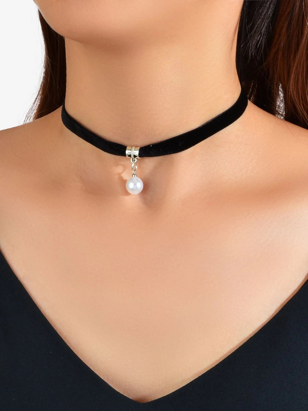 Black Velvet Pearl Decoration Charm Gothic 90s Tattoo Choker Punk Retro Necklace-0