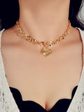 Female Accessories Thick Gold Chain Heart Statement Necklace Designer Jewellery-0