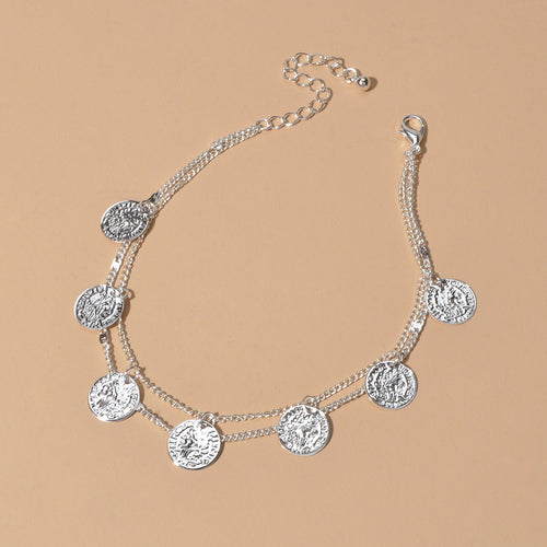 1 pc Boho Chic Double layer Silver Chain Cion Charm Anklet Foot Beach Jewellery-1