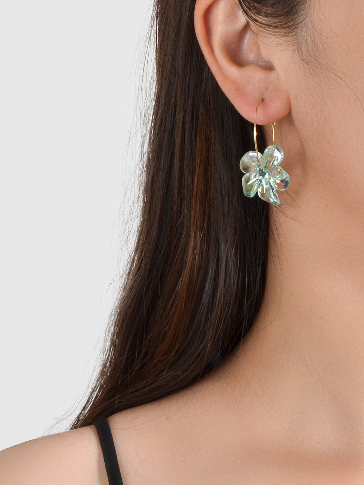 Charming Korean Transparent Plastic Textured Flower Drop Hoop Earrings for Party