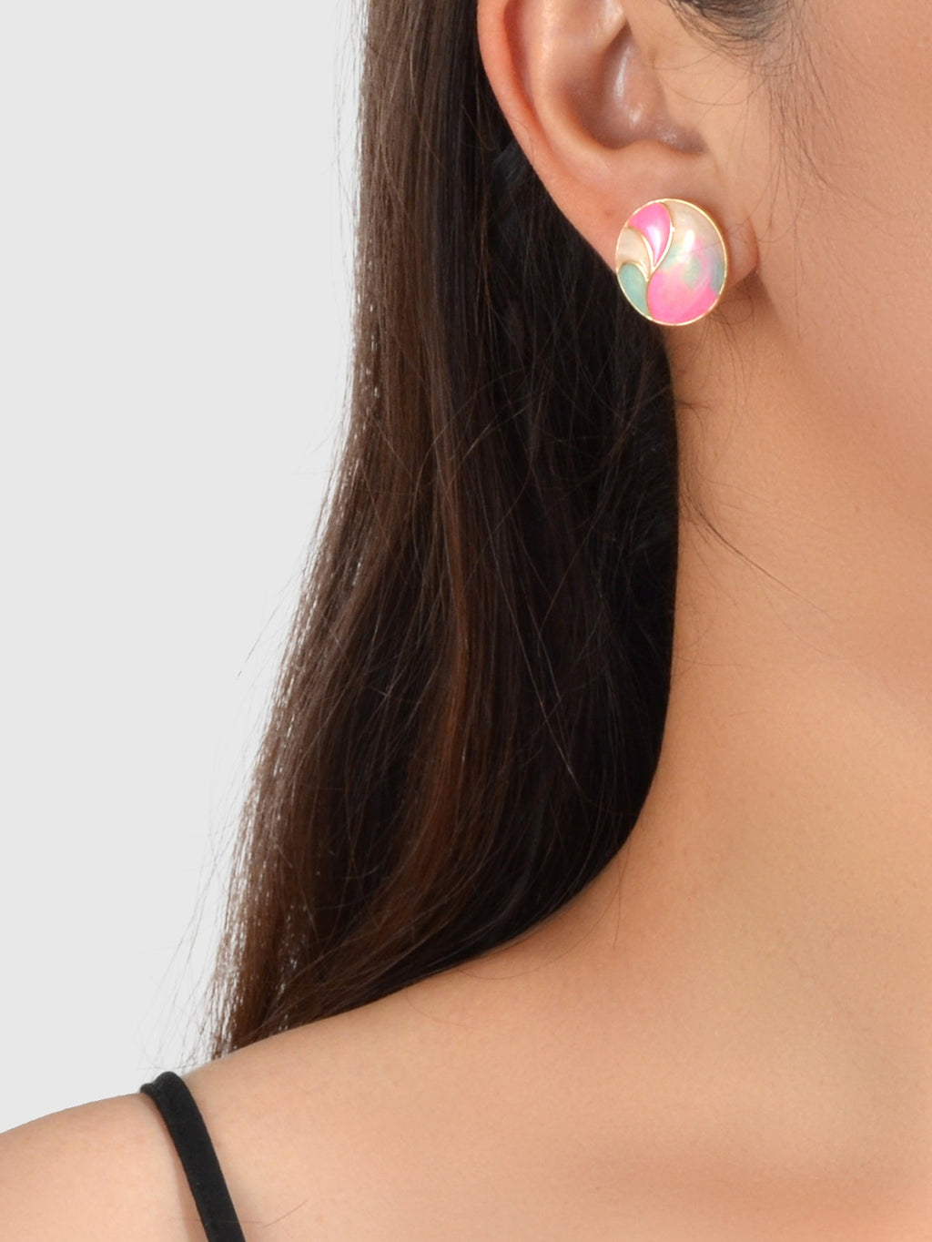 Multi-Colour Enamel Round Hypoallergenic Earrings Studs for Women Sensitive Ear