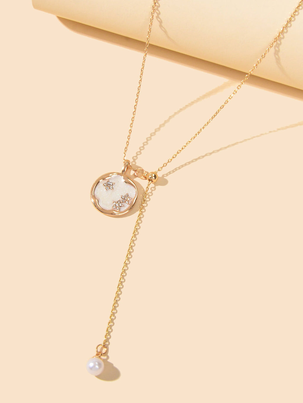 Exquisite Jewellery Gold Chain White Round Pendant Pearl Charm Y shape Necklace