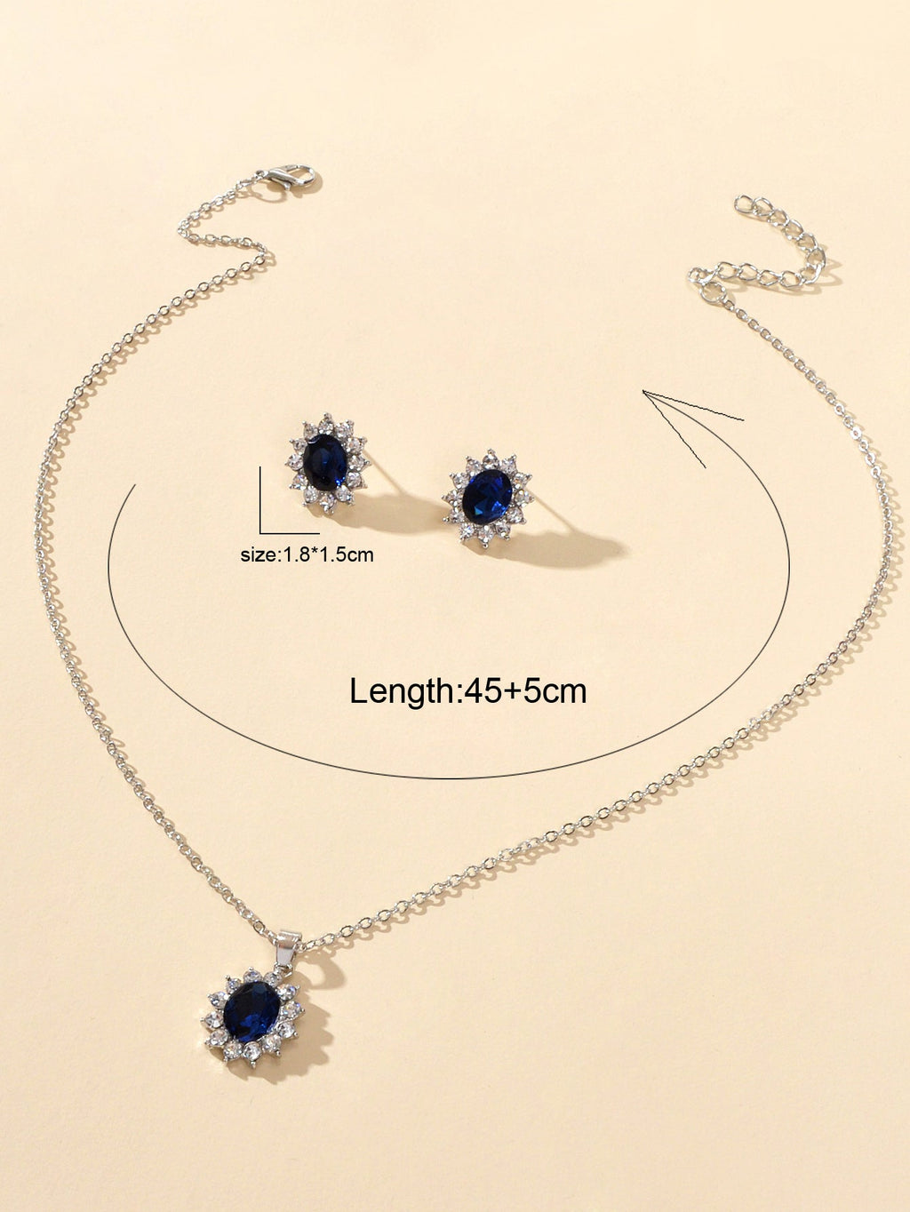 Anniversary Wedding Jewelry Blue Simulated Gemstone Charm Necklace Stud Earrings
