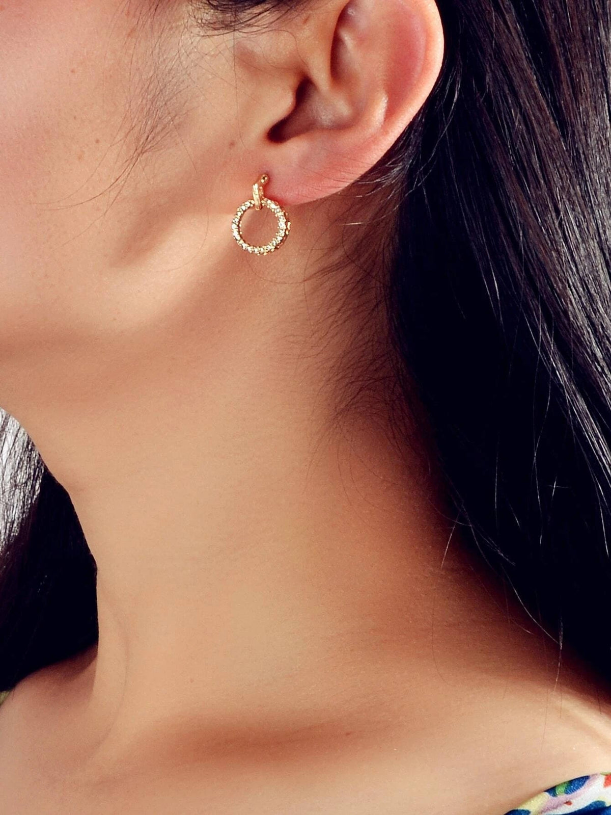 Luxurious Jewellery Stunning Rhinestone Decor Gold Circle Stud Women Earrings-1