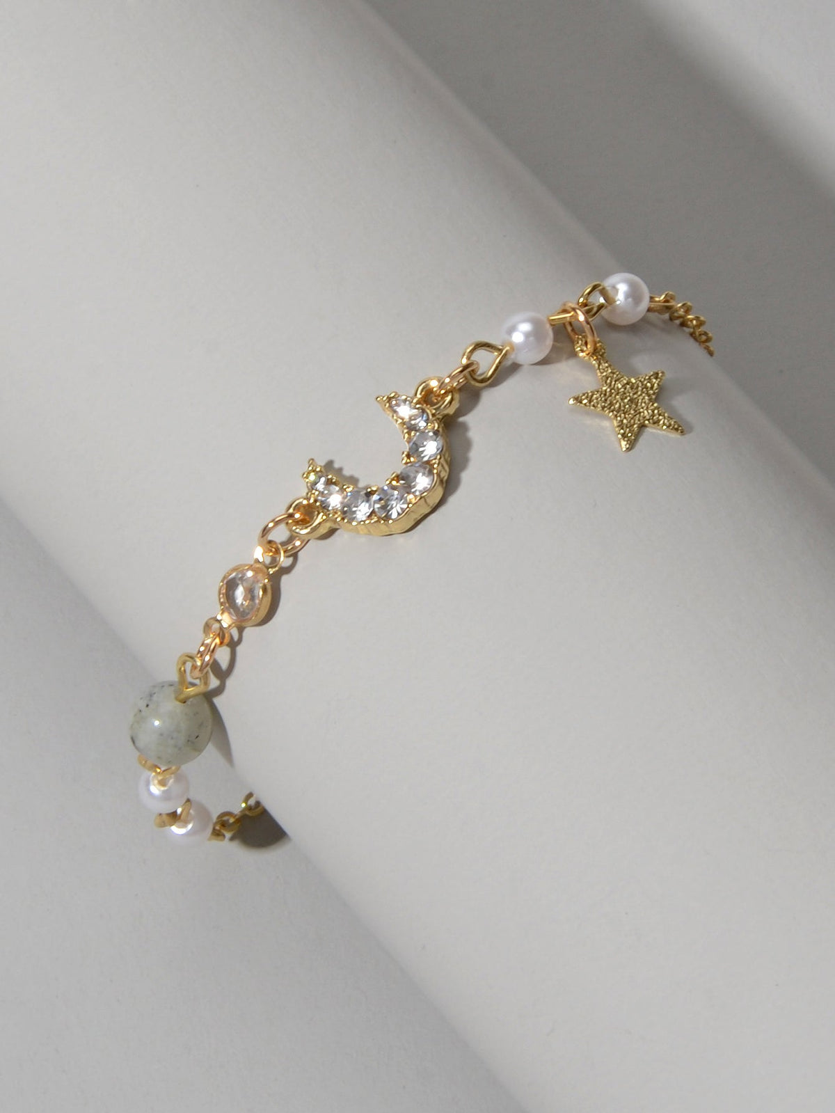 Luxurious Jewellery Party Wear Gold Chain Rhinestone Star Moon Charm Bracelet-2