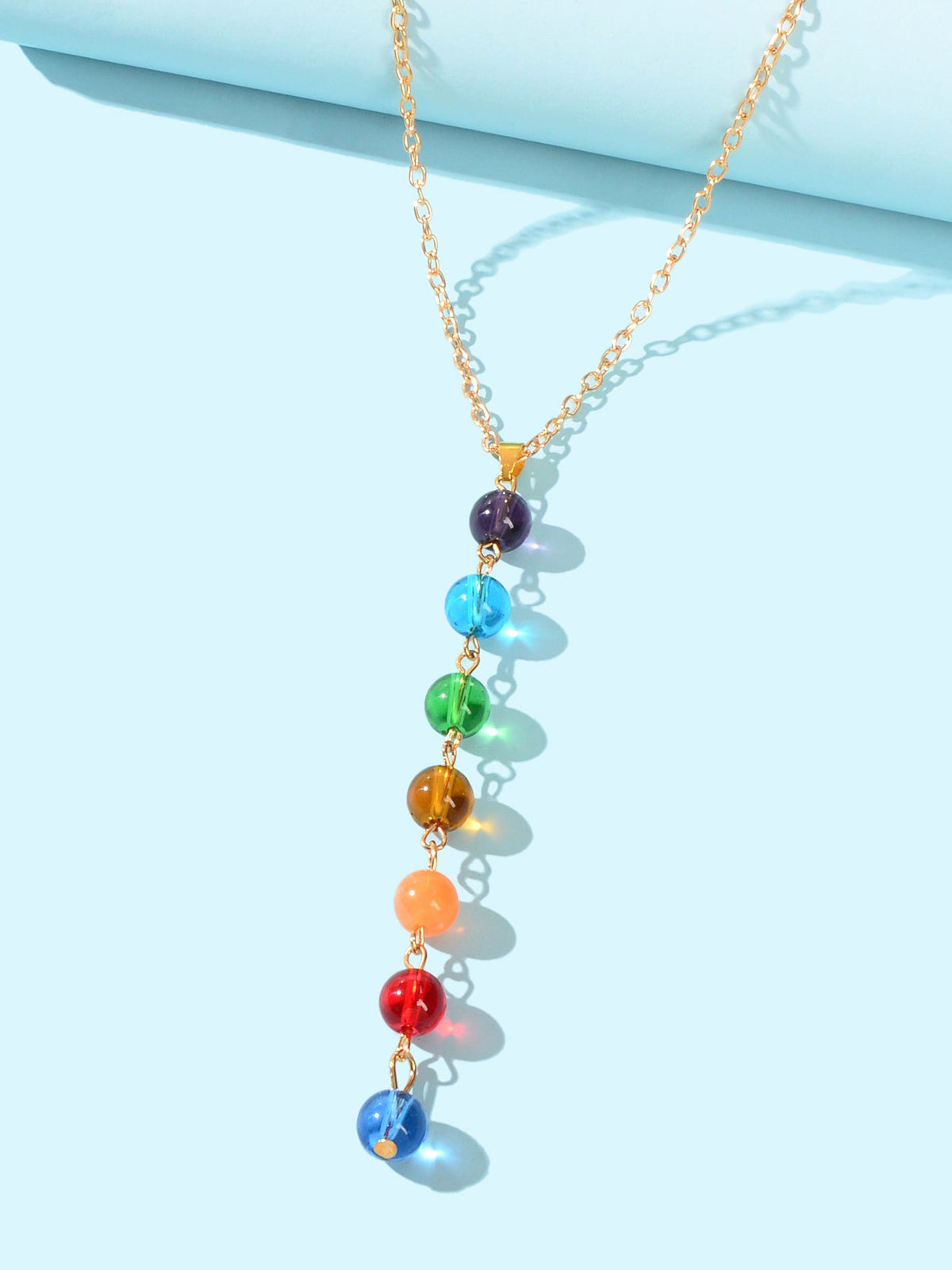 Dainty Gold Chain Colorful Glass Beads Long Charm Y Shape Lariat Female Necklace-2