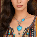 Turquoise Statement Pendant Necklace Antique Silver Jewelry-0
