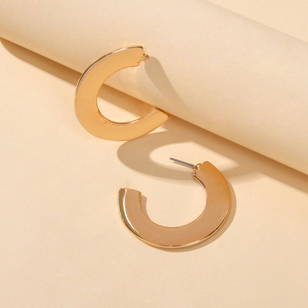 Gold Metal C shape Hoop Huggie Stud Earrings Women Party Decoration Jewellery-2